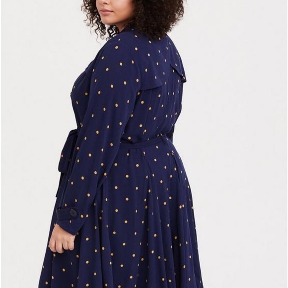 Torrid Rayon Twill Navy polka dot Trench Coat plus size 6X 30 fit flare - Picture 2 of 5